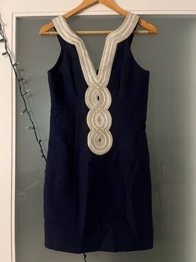 Lilly Pulitzer Navy Mini Dress with Gold Trimmed V-Neck